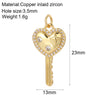 Cute Heart Key Lock Charms for Jewelry Making Supplies Accessories Diy Necklace Bracelet Jewelry Charm Copper CZ Zircon Pendant