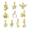 2pcs Micro Pave Blue Cubic Zirconia Pendants Starfish Luck Horseshoe Marine Fish Brass Charms For DIY Necklace Jewelry Making