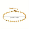 18K Gold-Plated Stainless Steel Beaded Chain Bracelet, Waterproof, Stackable, Everyday Jewelry for Men and Women