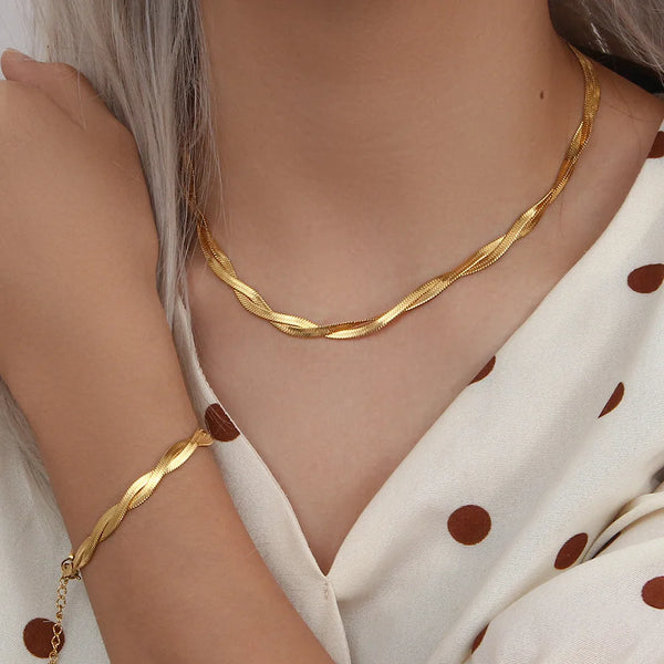 New Herringbone Chain Necklace Bracelets Set
