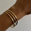 3pcs/set 316L Stainless Steel Round Smooth Bracelets Bangles for Women 18K Gold Plated Metal Waterproof Jewelry