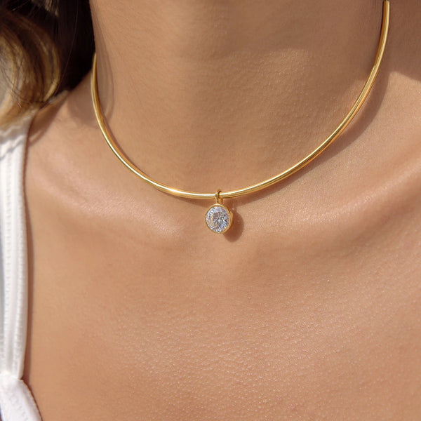 Youthway Geometric Zircon Pendant Torques Necklace For Women 18K Gold PVD Plated Stainless Steel Necklace Fashion Jewelry Gift