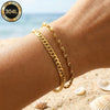 2-Piece Set of 304L Stainless Steel 18K Gold-Plated Women's Waterproof Non-Fading Bracelets