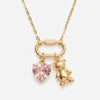 Teddy Bear Pink Heart Pendant Necklace – Gold Tone