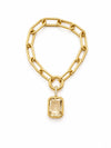 Gold-Tone Paperclip Link Bracelet with Statement Gemstone Pendant
