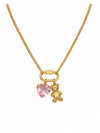 Teddy Bear Pink Heart Pendant Necklace – Gold Tone