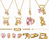 Teddy Bear Pink Heart Pendant Necklace – Gold Tone